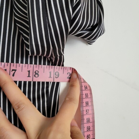 AVEC LES FILLES Black White Striped Cuffed Long Sleeve Shirt Blouse Size Small - Picture 9 of 13